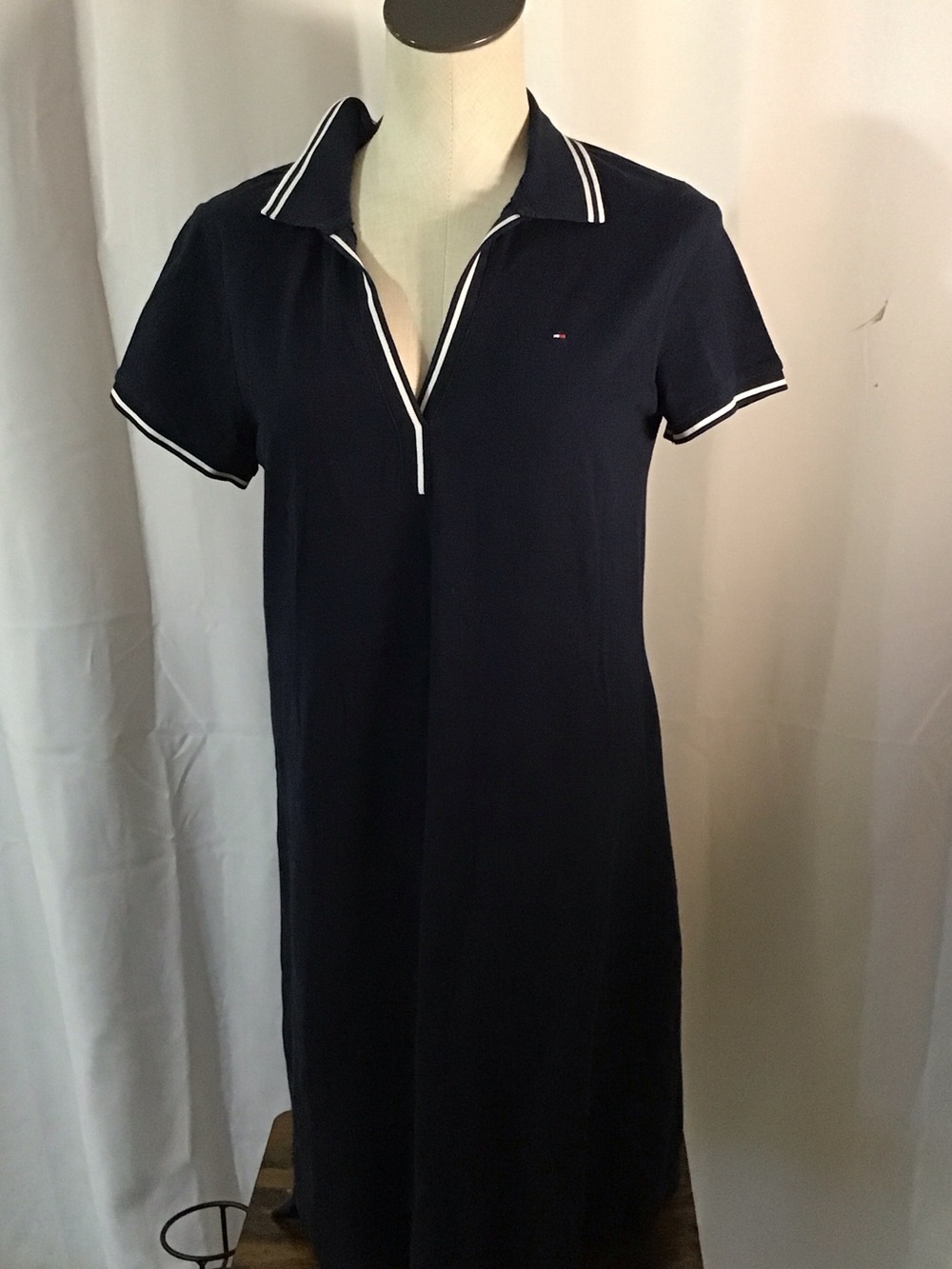 Tommy Hilfiger Navy Midi Polo Dress with White Trim